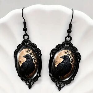 NWT- Gothic Raven Cameo Earrings